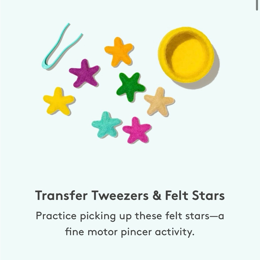 Lovevery Transfer Tweezers & Felt Stars from The Companion Play Kit